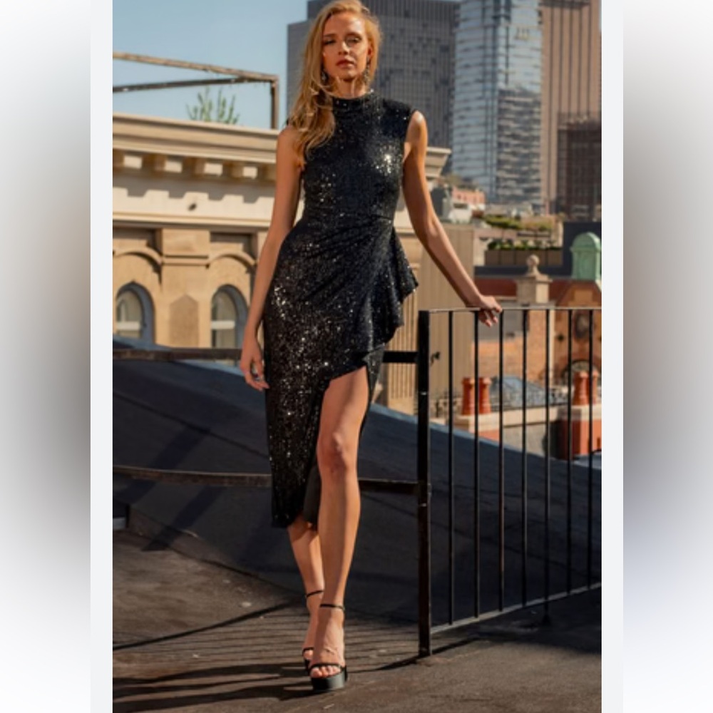Badgley Mischka Black Sequin Dress